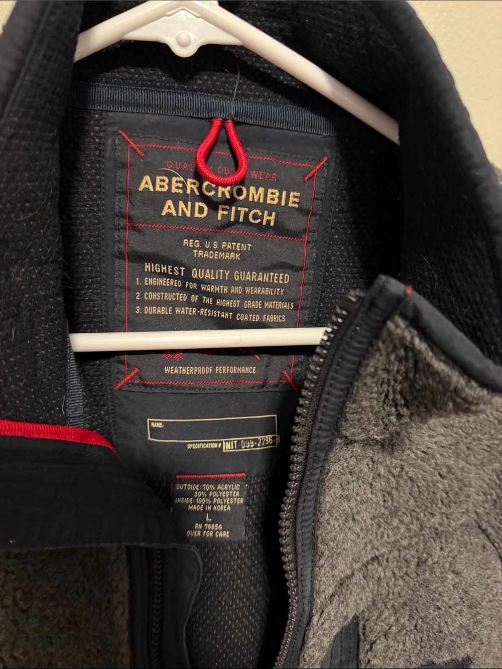 Abercrombie & Fitch Gray Sherpa Fleece Full Zip Vest Men’s Large